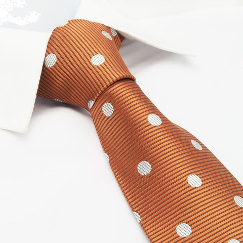 Burnt Orange Silk Tie With White Polka Dots