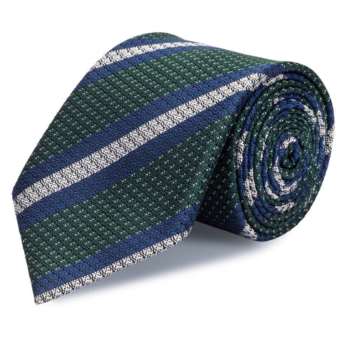 Green Textured Classic Striped Silk Tie