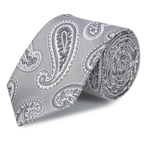 Silver Large Paisley Silk Tie