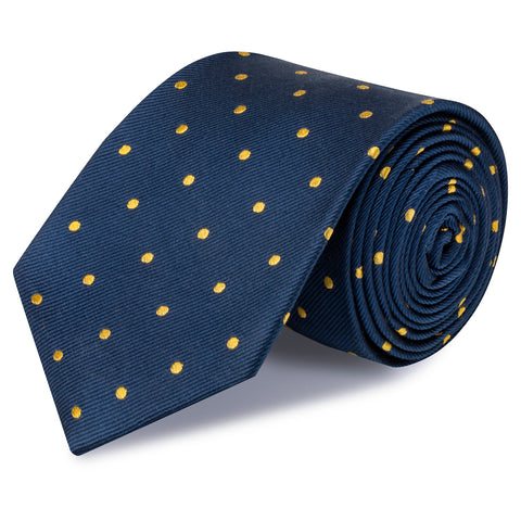 Navy & Yellow Polka Dot Woven Silk Tie