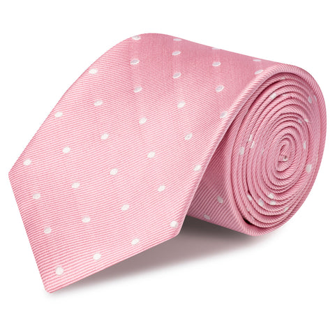 Pink & White Polka Dot Woven Silk Tie