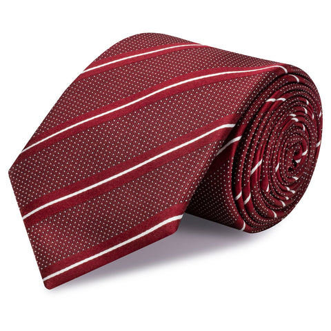 Dark Red Striped Micro Dot Silk Tie