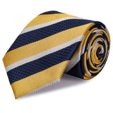 Yellow & Navy Textured Classic Striped Silk Tie