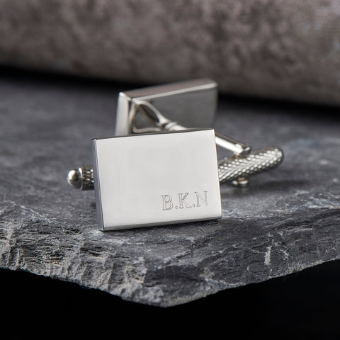 Silver Rectangle Initial Cufflinks