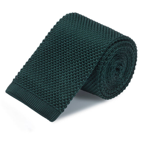 Dark Green Knitted Square Cut Silk Tie