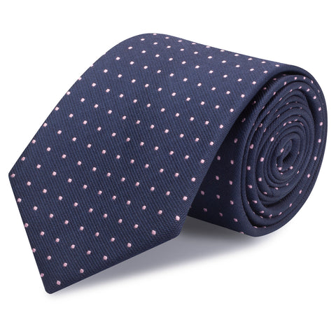 Navy & Pink Micro Spot Silk Tie