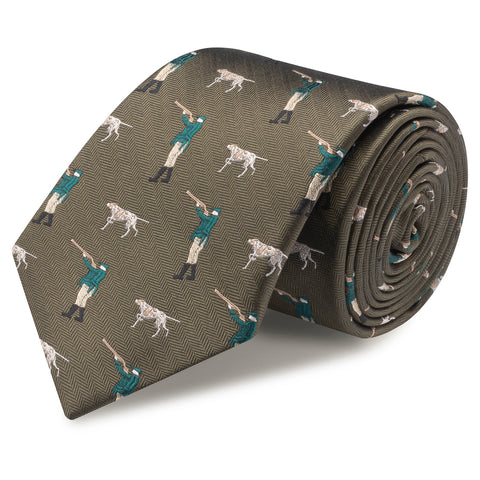 Country Green Herringbone Shooting Silk Tie