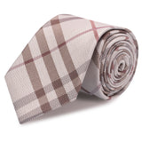 Beige & Brown Tartan Silk Woven Tie