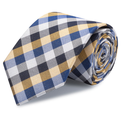 Blue & Yellow Multi Check Luxury Silk Tie