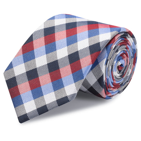 Red & Blue Multi Check Luxury Silk Tie