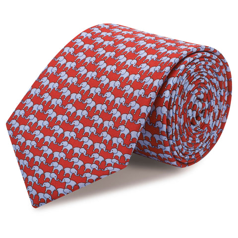 Red Elephant Luxury Printed Silk Tie