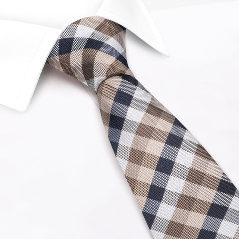 Brown & Beige Multi Check Luxury Silk Tie