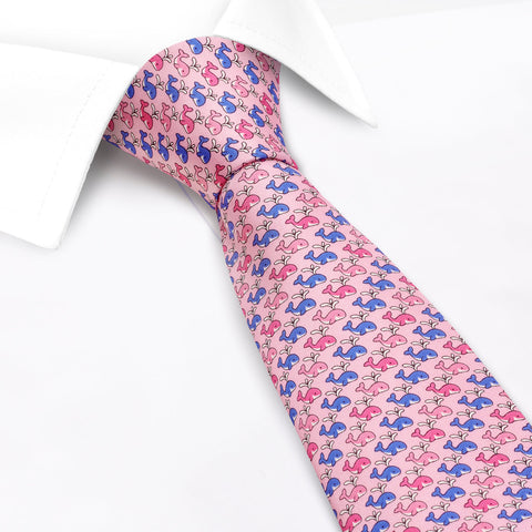 Pink Whales Luxury Printed Silk Tie