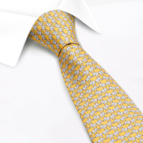 Yellow Elephant Luxury Printed Silk Tie