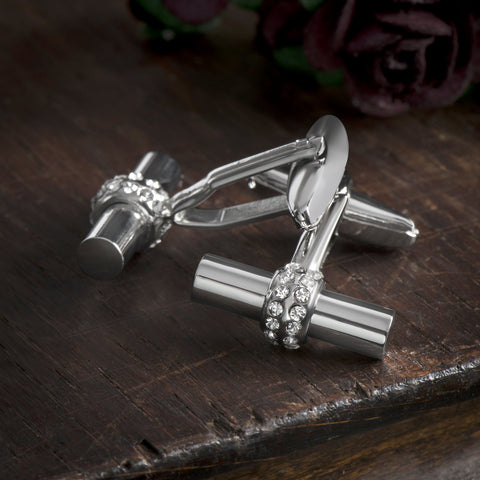 Silver Crystal Tube Cufflinks