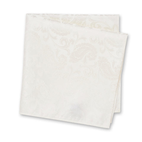 Classic White Paisley Silk Handkerchief