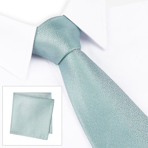 Pastel Mint Textured Woven Silk Tie & Handkerchief Set