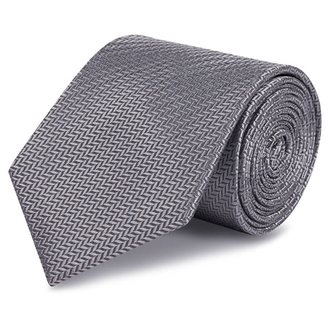 Grey Herringbone Silk Tie