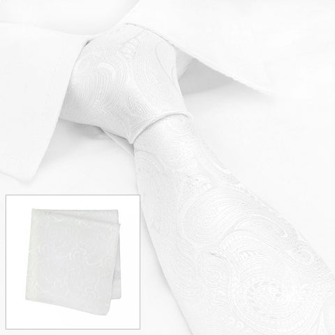 Ivory Paisley Woven Silk Tie & Handkerchief Set