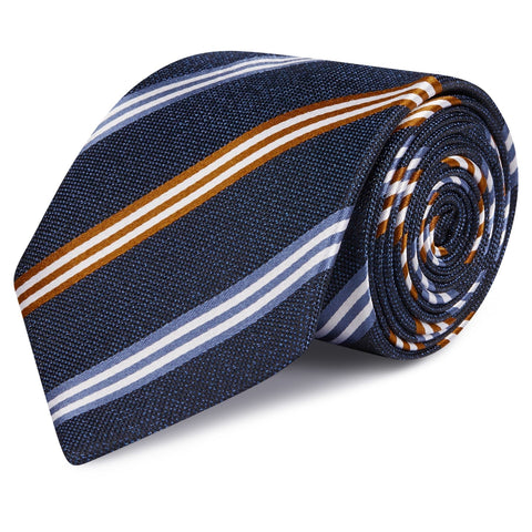 Blue & Burnt Orange Textured Silk Club Stripe Tie