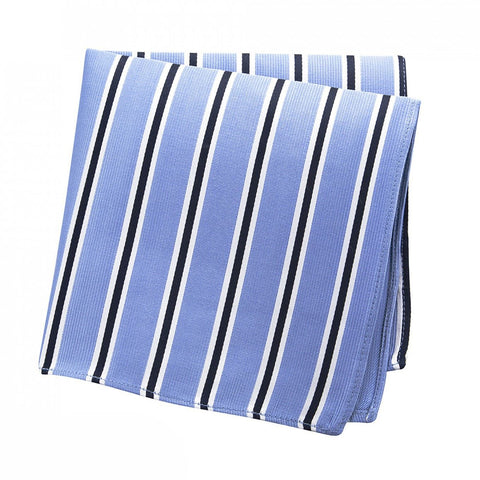 Light Blue with White & Navy Stripes Silk Handkerchief