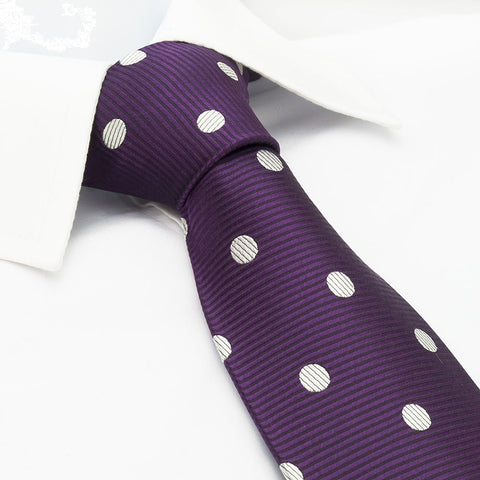 Purple Silk Tie With White Polka Dots