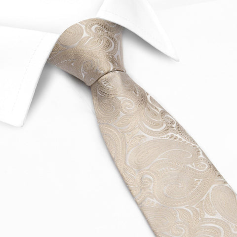 Pastel Beige Paisley Woven Silk Tie