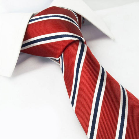 Red with Navy and White Stripes Silk Tie