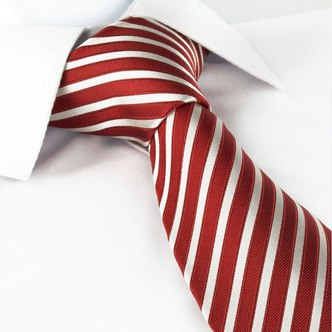 Red and White Striped Silk Tie