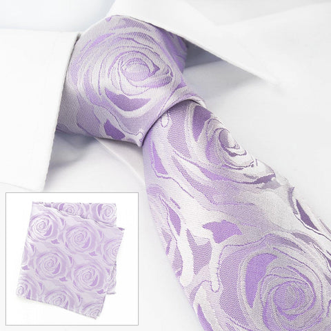 Lilac Rose Luxury Woven Silk Tie & Handkerchief Set