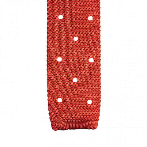 Burnt Orange Polka Dot Knitted Square Cut Tie