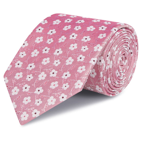 Pink & White Floral Luxury Woven Silk Tie