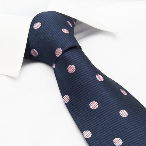 Navy Silk Tie With Pink Polka Dots