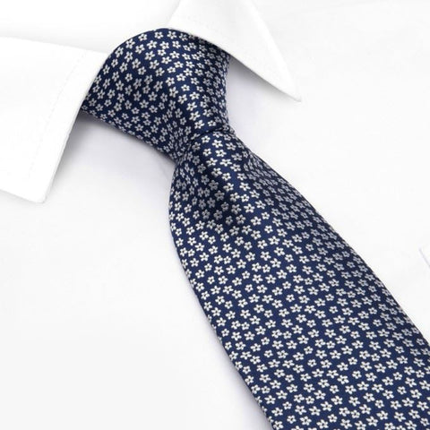 Navy Daisy Chain Woven Silk Tie