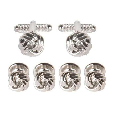 Silver Knot Cufflinks And Dress Studs Gift Set