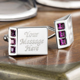 Purple Crystal Wedge Cufflinks (Engraved)