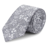Grey Printed Floral Slim Tie