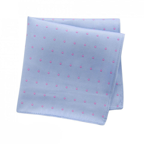Blue & Pink Polka Dot Woven Silk Handkerchief