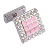 Pink Enamel Squares with Clear Swarovski Crystal Cufflinks