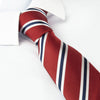 Red Slim Silk Tie With White & Navy Stripes