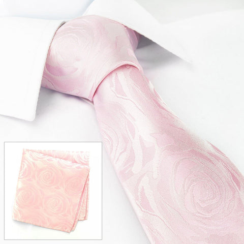 Pink Rose Luxury Woven Silk Tie & Handkerchief Set