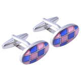 Pink & Blue Patterned Oval Cufflinks