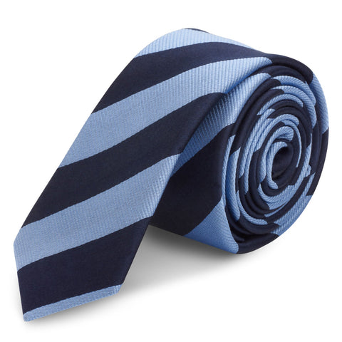 Navy & Blue Striped Slim Silk Tie