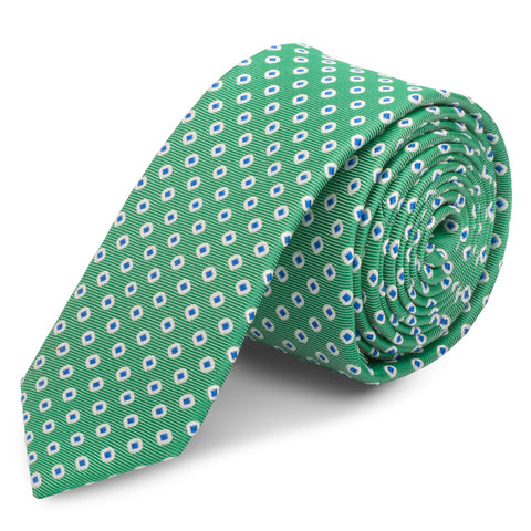 Green & Blue Oxford Spot Woven Slim Silk Tie