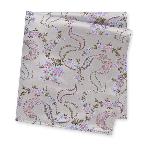 Silver & Pink Luxury Floral Silk Handkerchief