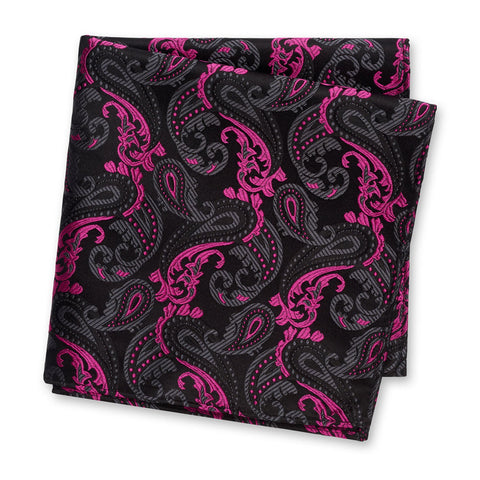 Black and Pink Paisley Luxury Silk Handkerchief