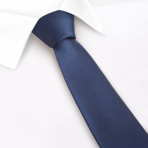 Plain Light Navy Slim Silk Tie