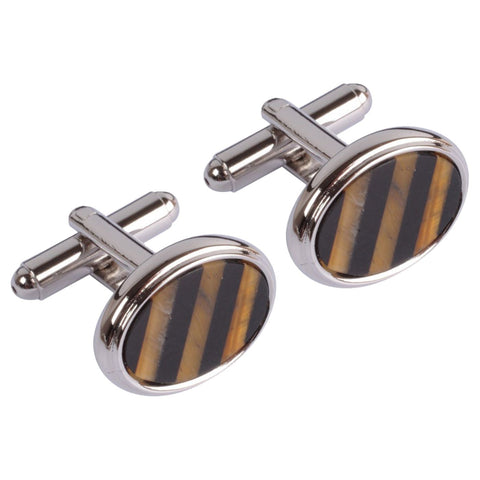 Black & Brown Striped Circle Cufflinks