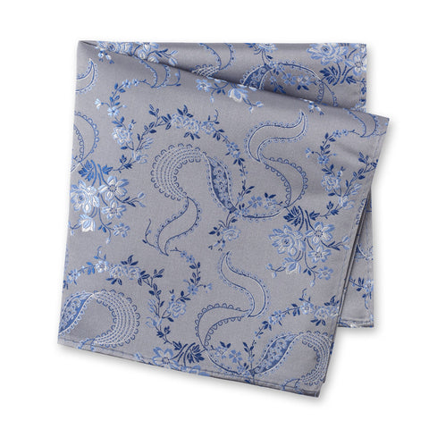 Silver & Blue Luxury Floral Silk Handkerchief