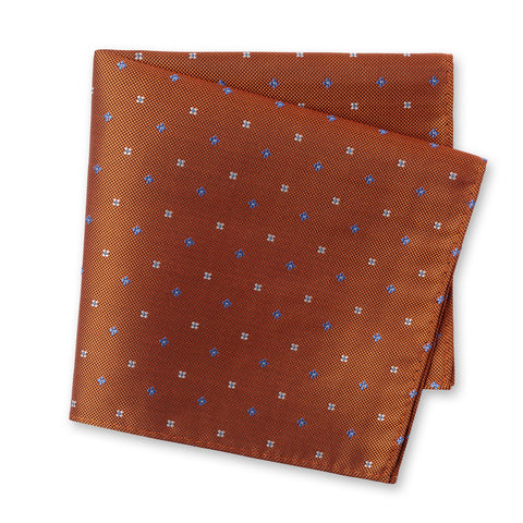 Orange and Blue Flower Spot Silk Handkerchief